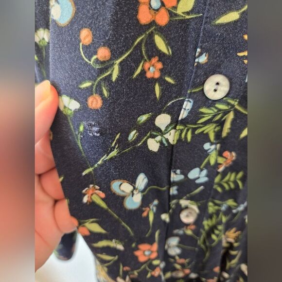 J.Jill Plus Size 3X Floral Shirt Dress Blouson Navy Blue Midi Pockets Waist Tie - Picture 4 of 9